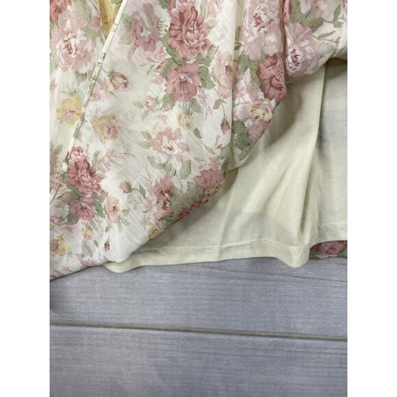 Ark & Co Anthropologie Dress Women L Cream Floral Rose Pintuck Sleeveless Halter - Picture 9 of 14